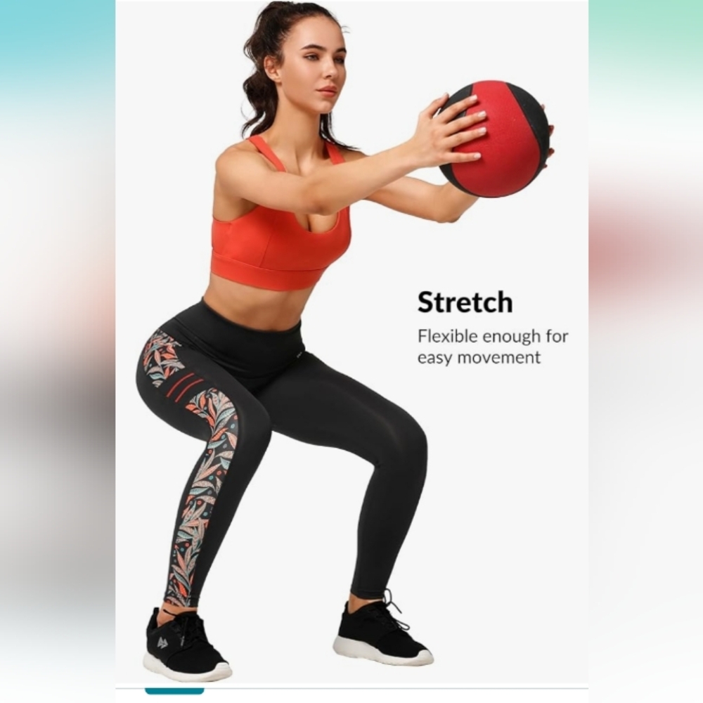 High Waist Yoga Pants 2 Pocket Non‎ See-Through Tummy Control Black/ Pattern Med